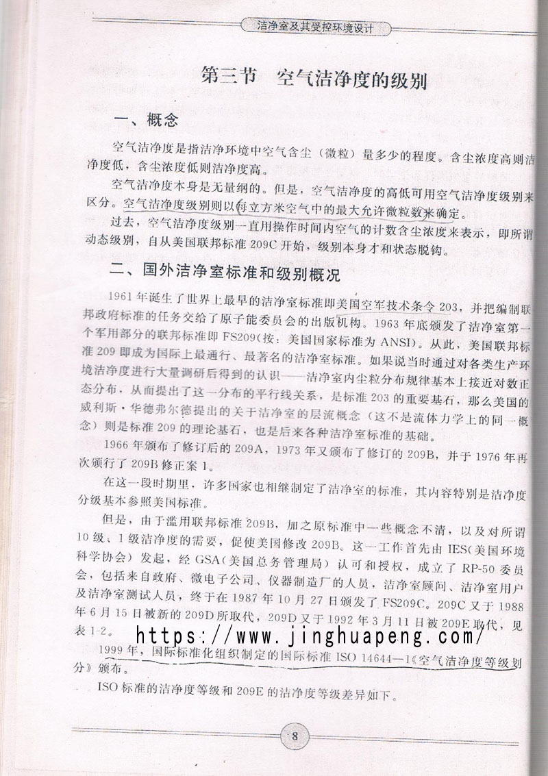 空气洁净度级别概念 空气洁净度级别标准、概念摘自《洁净室及期受控环境设计》一书。